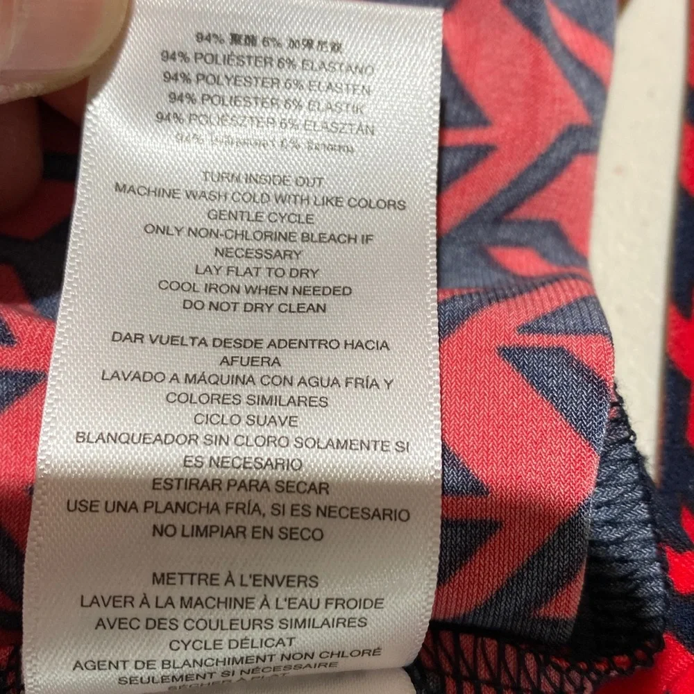 Michael Michael Kors Blouse Top Size L Red Navy Geometric Print Tie Neck - Picture 6 of 11